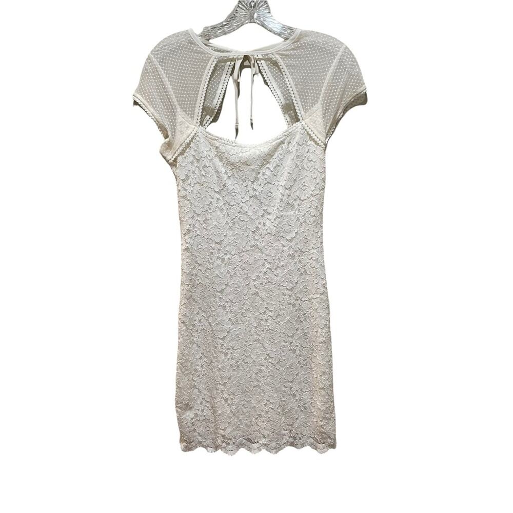 Silence + Noise Lace Mini Dress with Sheer Mesh Cap Sleeves Ivory Size Medium